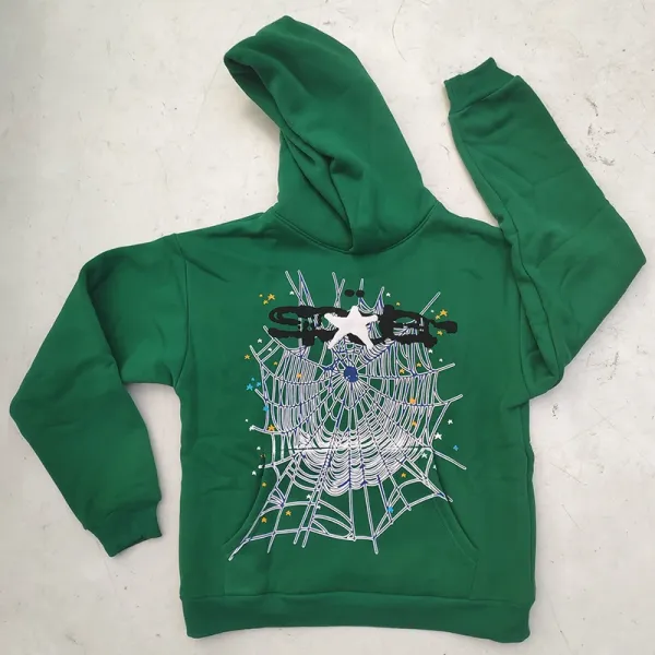 Design Spider Web Graphic Hoodie Green - 1