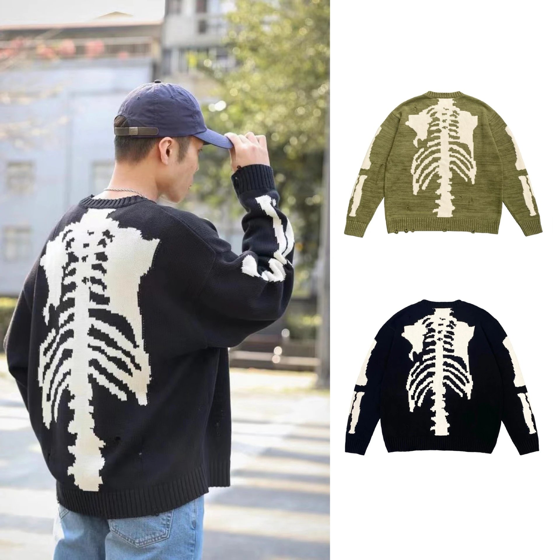 Skeleton Print Crewneck Sweater