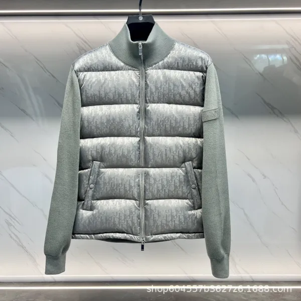 Dior Oblique Quilted Puffer Jacket Gray Down Jacket - 1