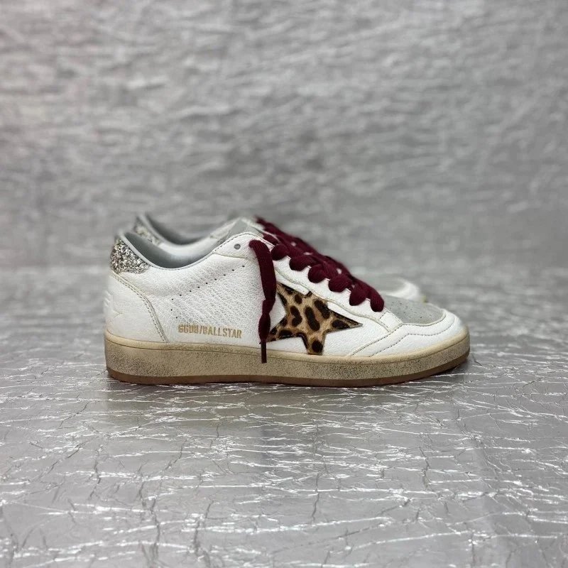 Golden Goose Ball Star Low White Leopard Burgundy