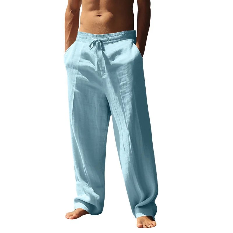 Unbranded Pants Cotton Linen Straight Leg Light Blue