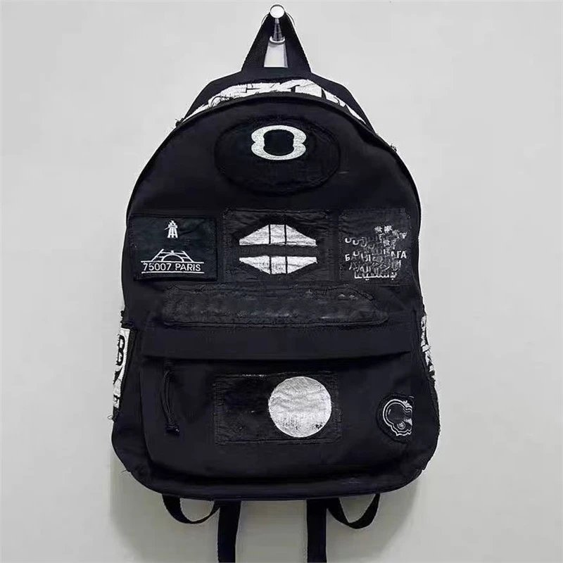 Black Backpack with Patches and Embroidery
