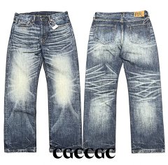 Double R~25SS Premium Okayama Red Selvedge Denim, Vintage Cat Whisker Heavy-Duty Washed Loose Straight-Leg 3D Jeans
