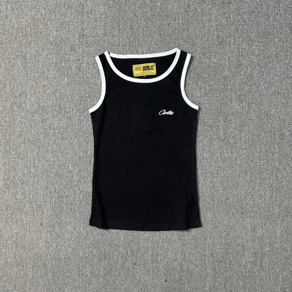 HERILLAY Ribbed Tank Top with Ship Logo in Black, White, and Navy - 14