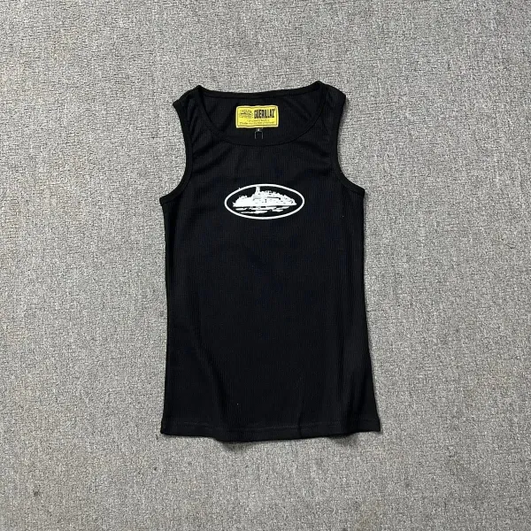 HERILLAY Ribbed Tank Top with Ship Logo in Black, White, and Navy - 12