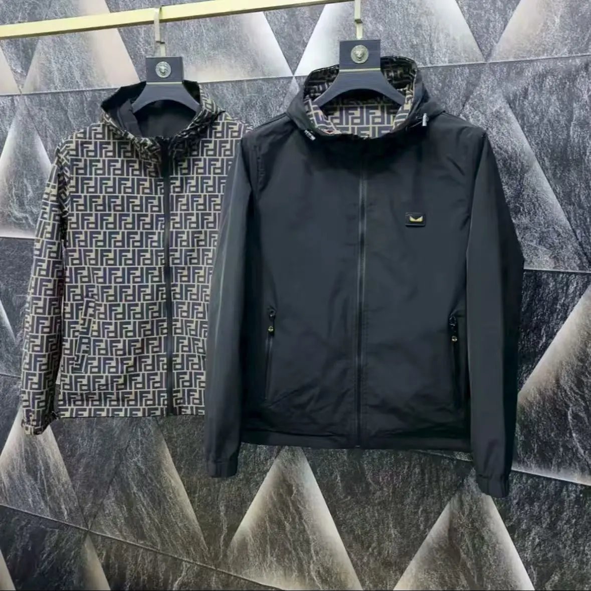 Fendi FF Motif Hooded Jacket Reversible Black