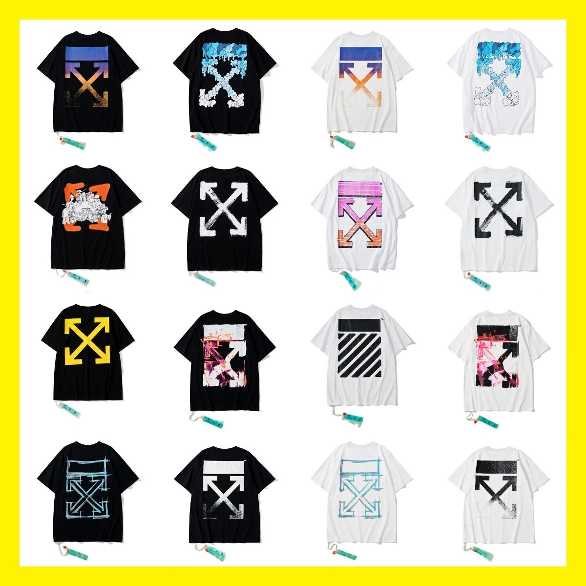 TM-01-04 Short Sleeve Arrow Dissolve Gradient Starry Sky Splatter Print T-Shirt with Yellow Caution Tape, Couple Matching Style - WhatsApp +86 18649994593