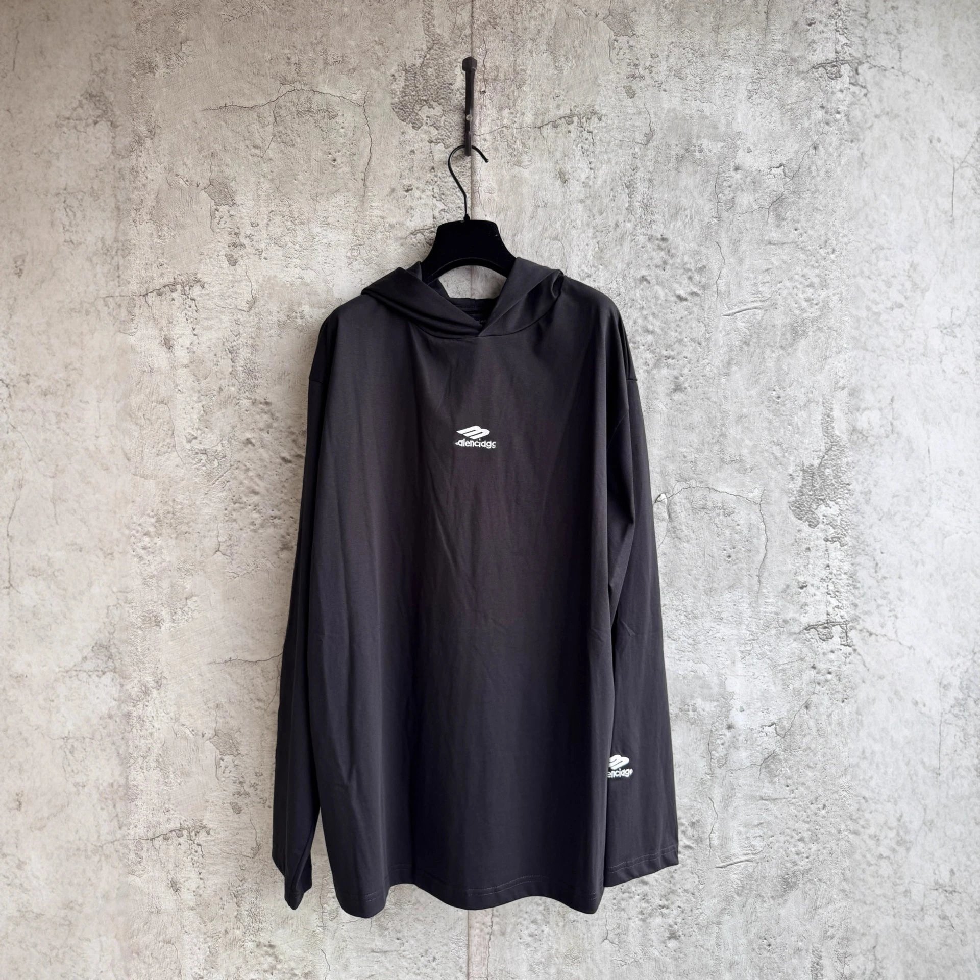 Balenciaga 3M字母刺绣logo连帽长袖T恤男女情侣世家tee