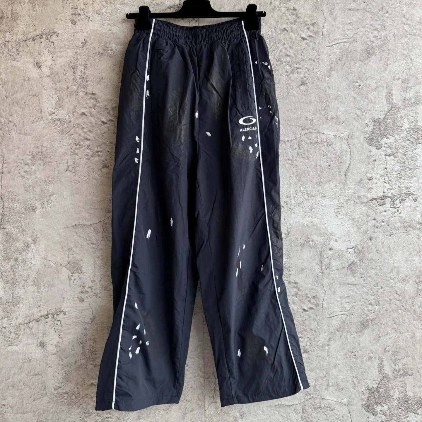 Balenciaga刺绣圆环长裤情侣世家个性休闲泥印涂鸦阔腿裤