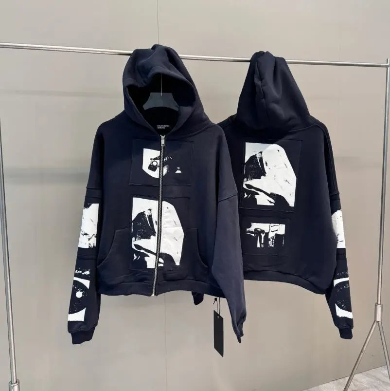 Zipper Aged Washed Hooded Jacket Sweatshirt