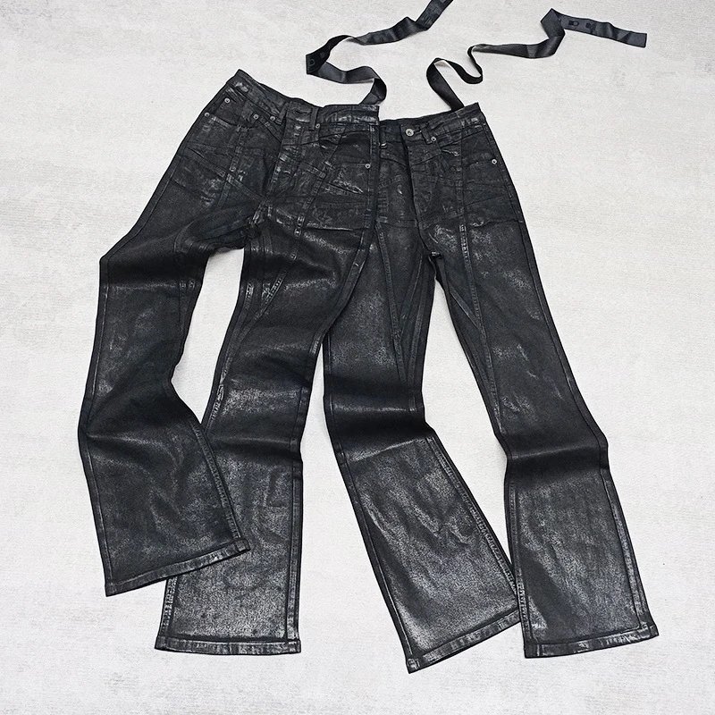 Hand-Waxed Coated Flare Jeans