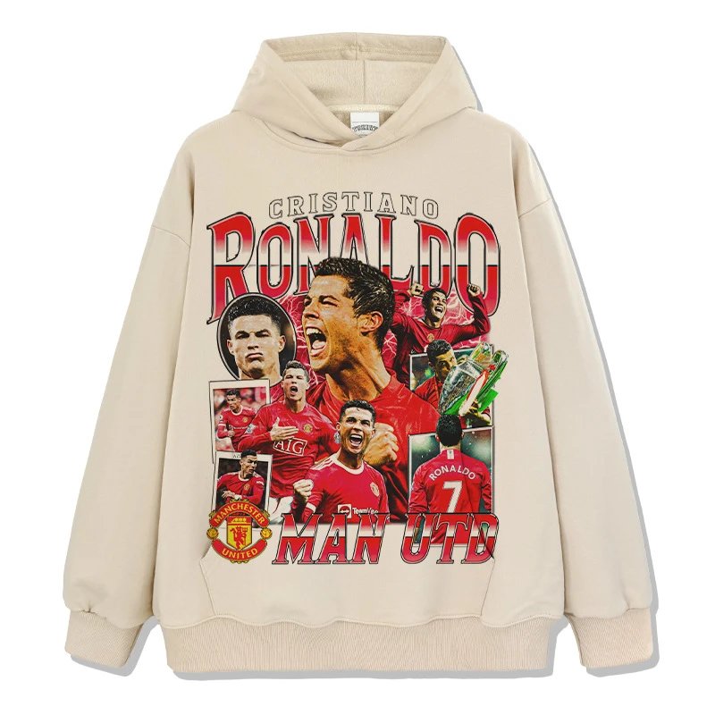 Other Cristiano Ronaldo Manchester United Hoodie Graphic Print Cream