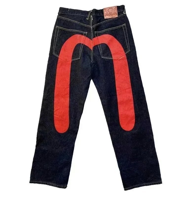 Evisu Dark Denim Jeans with Large Red Seagull Logo