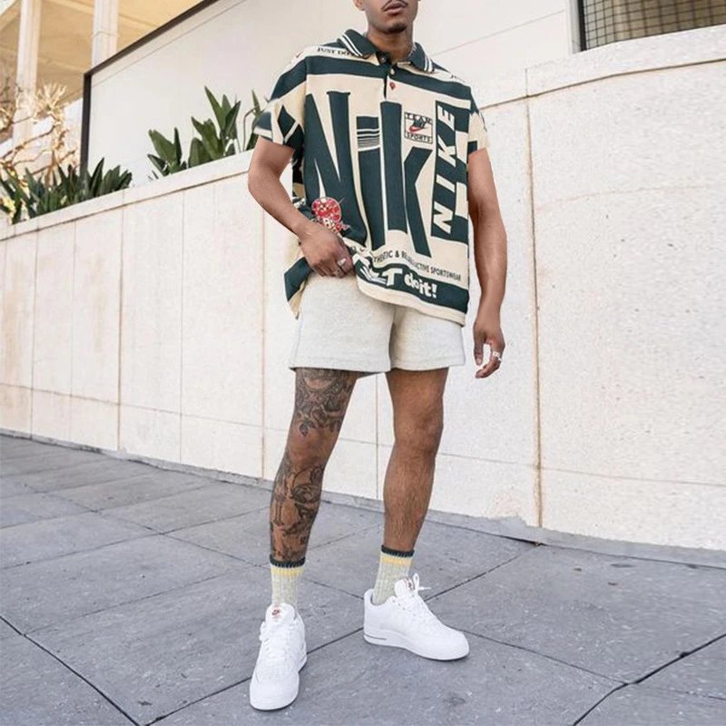 Nike Shirt Graphic Logo Beige Green