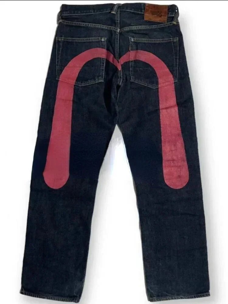 Evisu Dark Denim Jeans with Large Red Seagull Logo