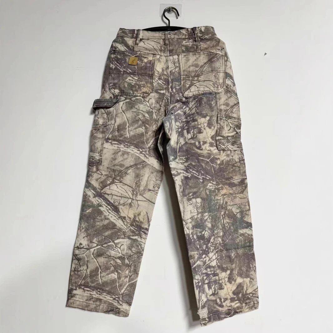 Camouflage pants zipper washed and damaged work pants
