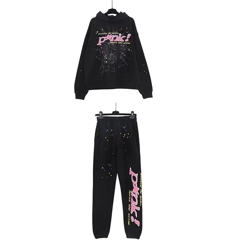Pink! Spiderweb Graphic Hoodie and Sweatpants Set Pink - 12