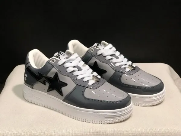 A Bathing Ape Bape Sta Gray Patent Leather Star Sneakers - 1