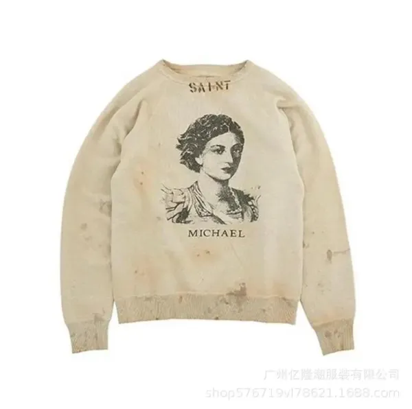 Saint Laurent Saint Michael Vintage-Print Beige Sweatshirt - 1