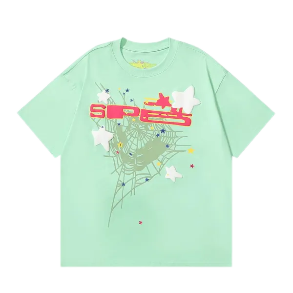 SP25 Spiderweb Star Print Mint Green T-Shirt - 1