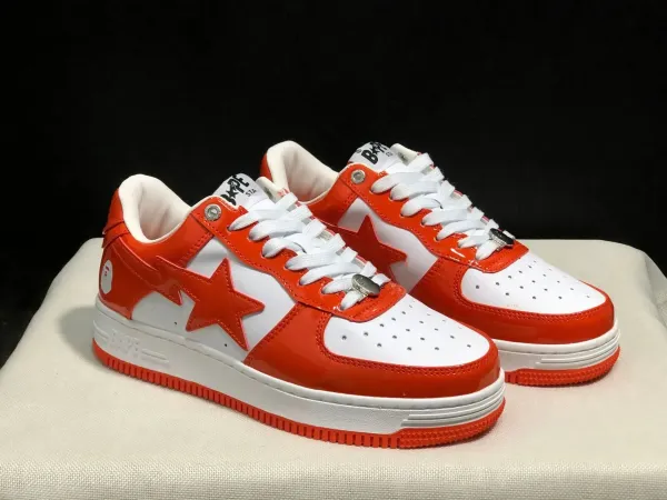 A Bathing Ape Bape Sta Orange Patent Leather Sneakers - 1