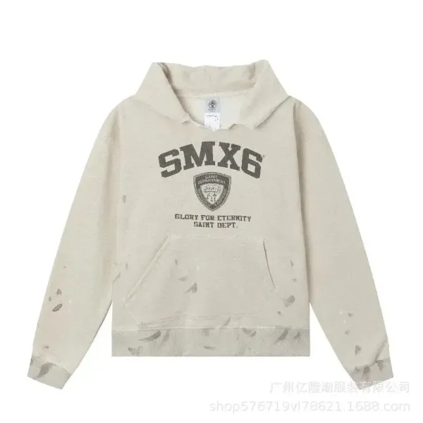 SMX6 Glory For Eternity Distressed Hoodie Beige - 1