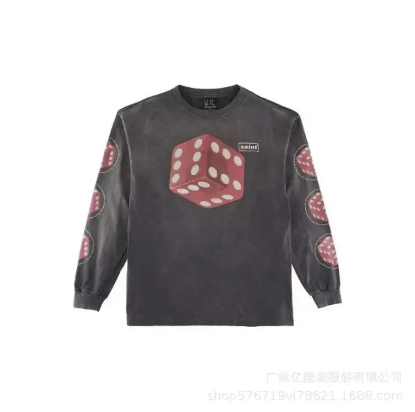 Saint Laurent Dice Print Long-Sleeve T-Shirt Charcoal Gray - 1