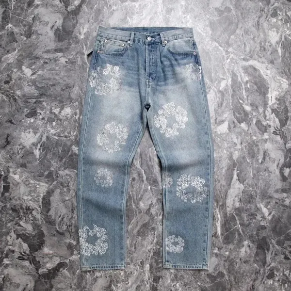 Off-White™ Diagonal Arrow Floral Print Distressed Light Blue Jeans - 1