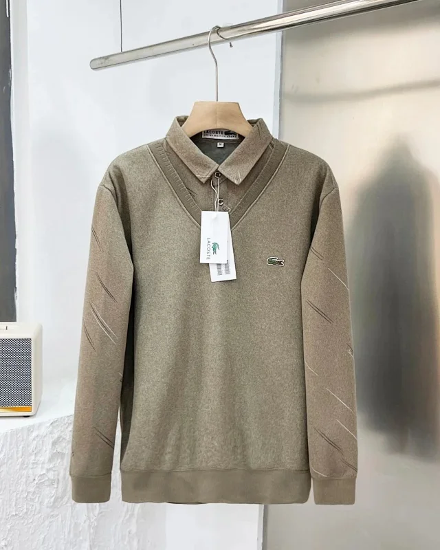 Lacoste Hoodies & Sweatshirts Faux Two-Piece Collared Sweatshirt with V-Neck Overlay product detail image 4
