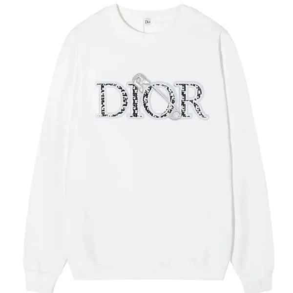 Dior Oblique Logo Embroidered White Hoodie - 1