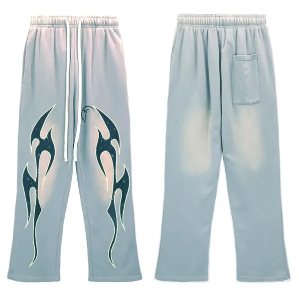 Tribal Flame Print Sweatpants in Light Blue - 1