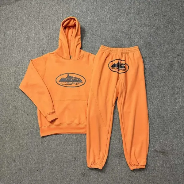 Design Island Graphic Hoodie and Sweatpants Set Orange Casual-Set - 1
