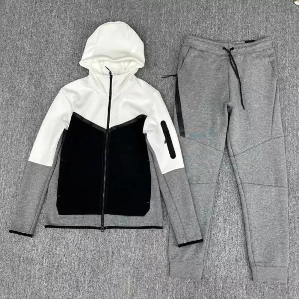 Nike Tech Fleece Windrunner Hoodie and Joggers Set White/Black/Gray Tracksuit - 1