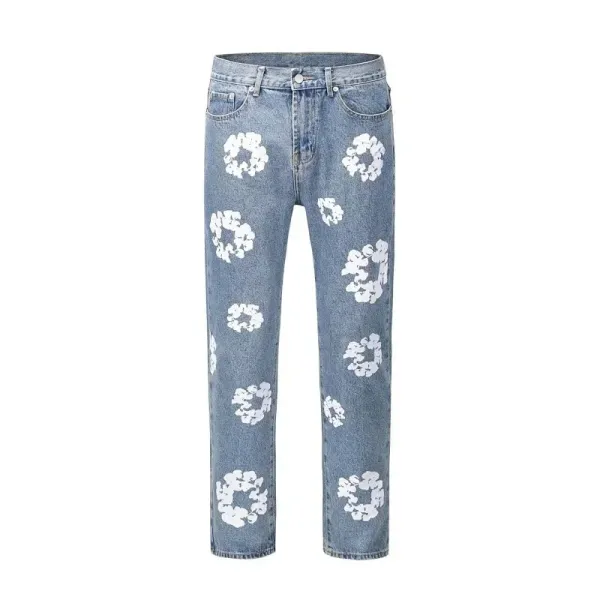 Off-White™ Diagonal Arrow Floral Print Distressed Light Blue Jeans - 11