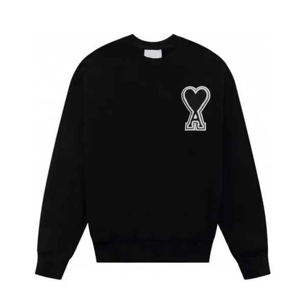 Ami Paris Heart Logo Black Hoodie - 1