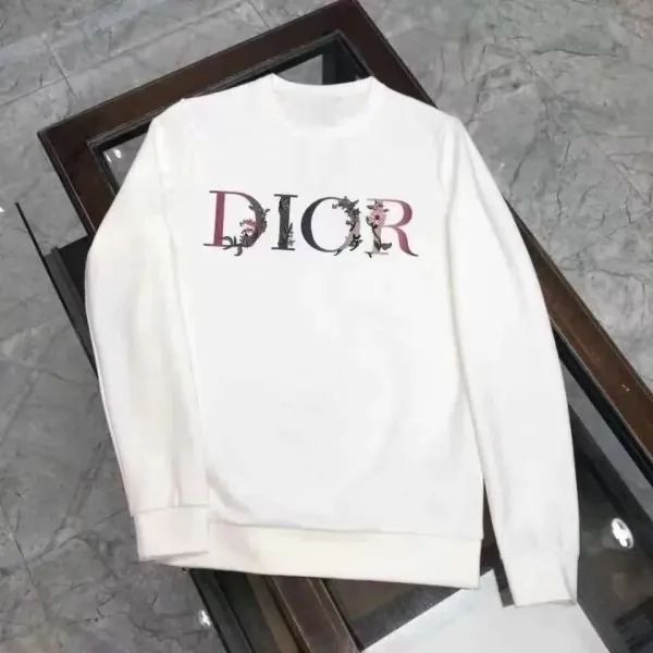 Dior Floral Embroidered DIOR Logo White Hoodie - 1