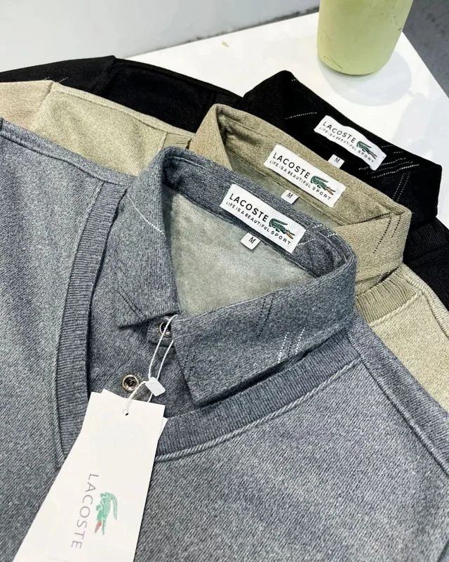 Lacoste Hoodies & Sweatshirts Faux Two-Piece Collared Sweatshirt with V-Neck Overlay product detail image 7