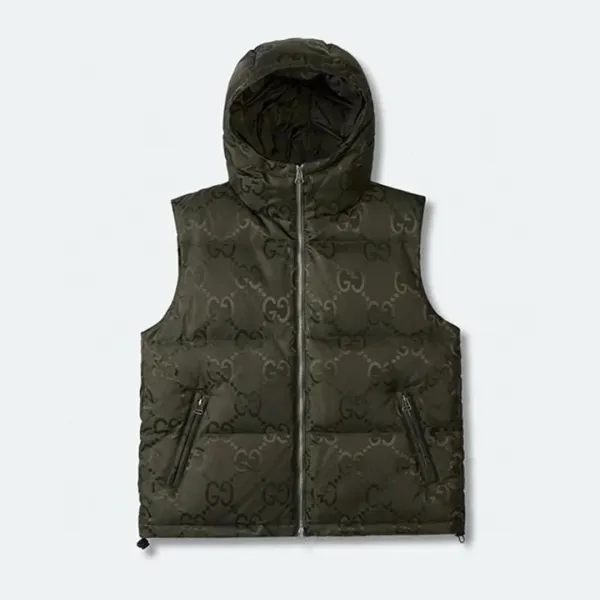 Gucci GG Monogram Hooded Down Vest Army Green - 1
