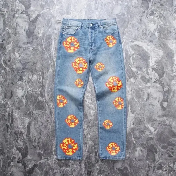 Off-White™ Diagonal Arrow Floral Print Distressed Light Blue Jeans - 9