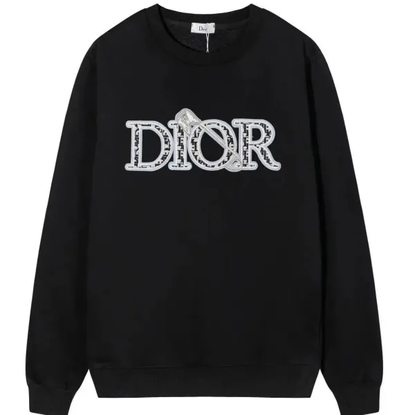 Dior Oblique Logo Embroidered Black Hoodie - 1