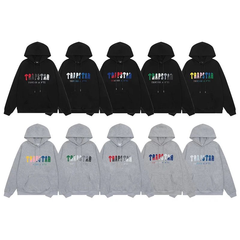 Trapstar Black and Grey Hoodies with Multi-Color Logo Print