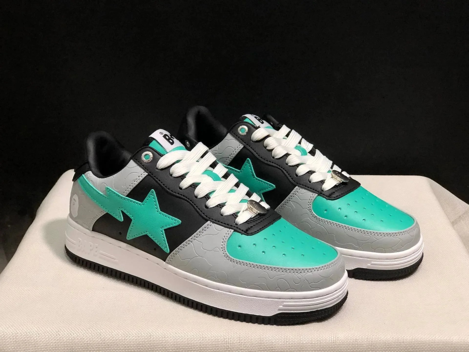 A Bathing Ape Bape Sta Low Blue Camo Star White Sneakers - 5
