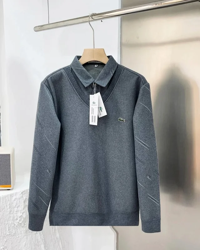 Lacoste Hoodies & Sweatshirts Faux Two-Piece Collared Sweatshirt with V-Neck Overlay product detail image 3