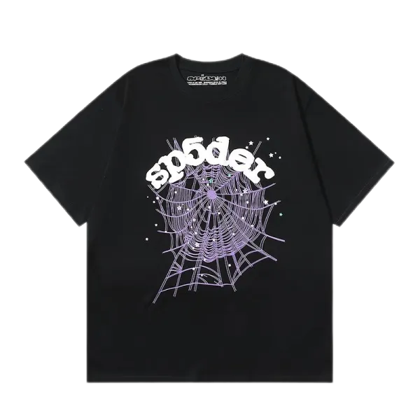 Spider Web Graphic Print Black T-Shirt - 1