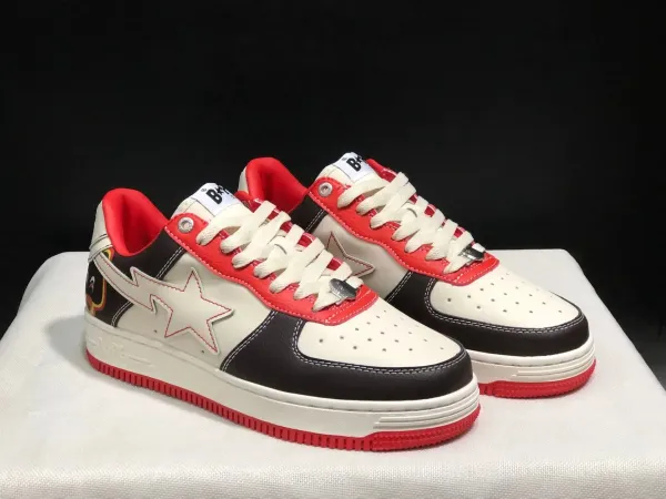 A Bathing Ape Bape Sta Low Red Black White Sneakers - 1
