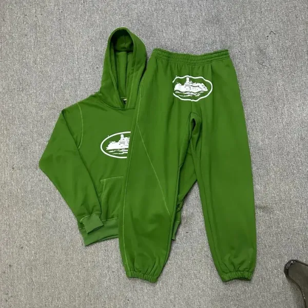 Design Graphic Hoodie and Sweatpants Set in Army Green - 1