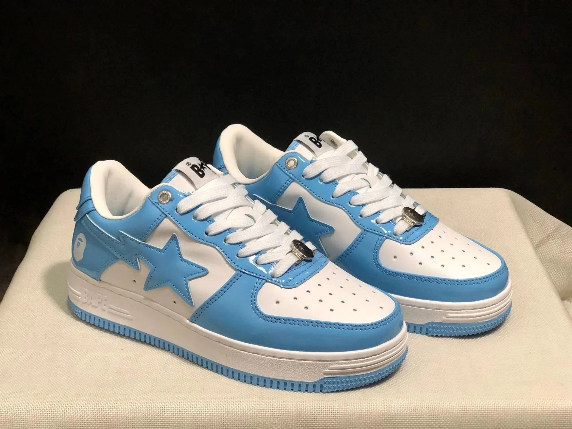 A Bathing Ape Bape Sta Low Light Blue and White Sneakers - 1
