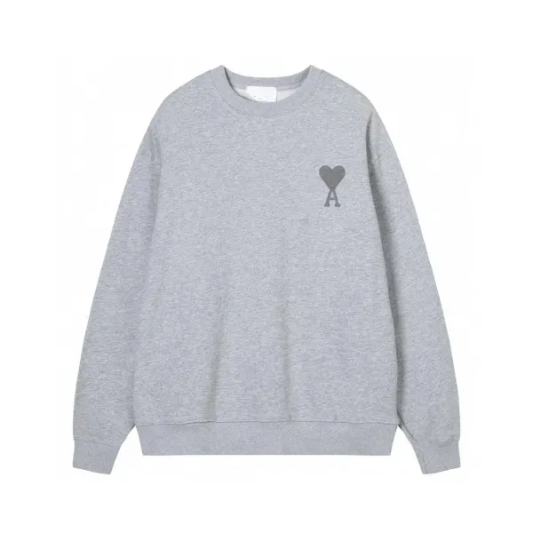 Ami Paris Heart Logo Sweatshirt Gray Hoodie - 1