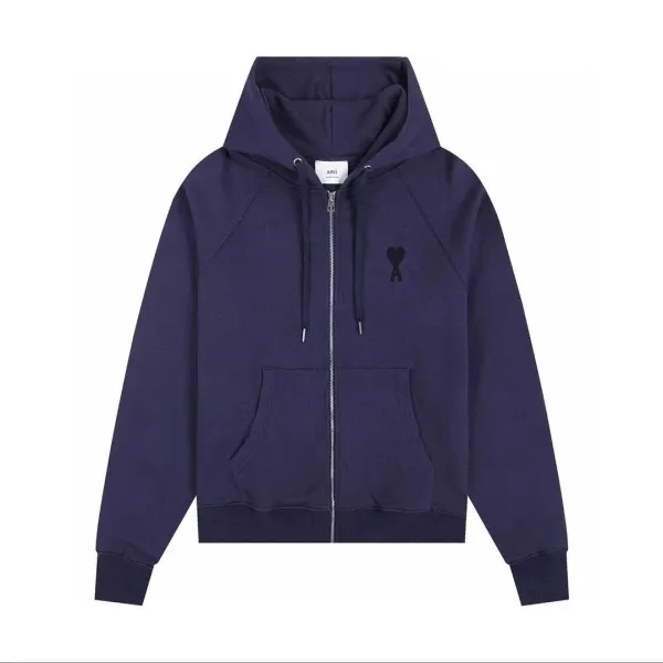 Ami Paris Heart Logo Zip-Up Hoodie Navy - 1