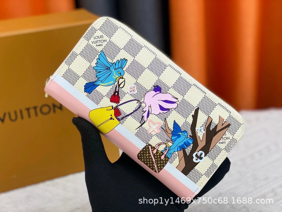 Louis Vuitton Damier Azur Bird Motif Long Wallet Multicolor